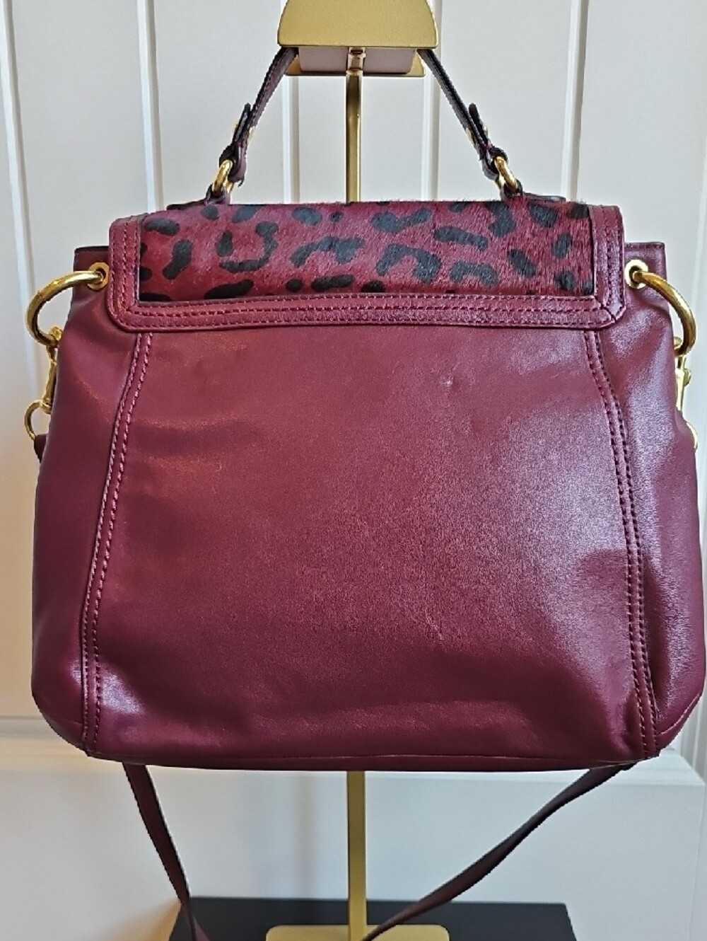COACH Limited Edition Park Ocelot Leopard Haircalf Flap Satchel Oxblood F24986 - Picture 6 of 10